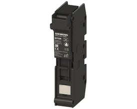 Siemens SITOR sikringsholder 22x127 mm, 63A, 1500V, 1-polet, sort plast med mærkat der viser tekniske specifikationer og godkendelser.