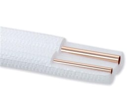 Solar Plus isolerede dobbelt-rør til varmepumpe med 3/8" og 5/8" kobberrør, 20 meter lang med 8 mm isolering.