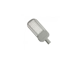V-TAC 50W LED gadelampe med Samsung chip og køleribber, monteret på en hvid baggrund.