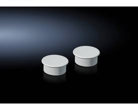 To Rittal VX nitter i hvid plast ses på en mørk, reflekterende overflade med dramatisk lyssætning.