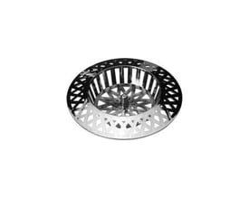 Hårfanger til vask med 60mm diameter i skinnende krom, med et dekorativt mønster på kanten.