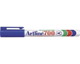 Blå Artline 700 tusch med "HIGH PERFORMANCE" og en stregbredde på 0,7 mm vist horisontalt.