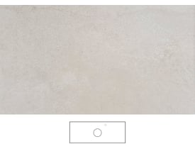 Svedbergs Jura beige bordplade vises med overfladestruktur og en tegning med udskæring til vask og armaturhul i højre side.