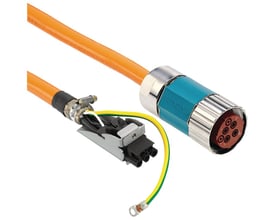 Siemens 4X1.5 strømkabel på 15 meter med orange kappe og detaljeret visning af stikenderne.