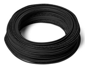 Sort installationsledning H07Z1-U Hf 1x1,5, viklet op i ring på 100 meter. Ledningen er beregnet til fast installation i tørre rum.