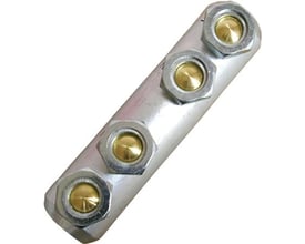 Elpress skruemuffe SC150R95S, en uisoleret aluminiumslegeringsmuffe med tre hex-formede skruer og messingkerner.