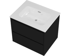 Sanibell Proline møbelsæt i matsort med 2 softclose skuffer og hvid porcelænsvask med overløb, måler 61x46cm.