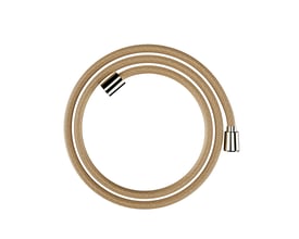 Hansgrohe bruseslange på 1,6 meter i farven guld, vist rullet sammen i en cirkel på hvid baggrund.