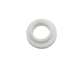 Isolator til lille hoved, hvid isoleringskomponent med centreret hulrum og to distinkte ringformede kanter.