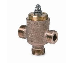 Siemens VXP47.10-1 3-vejs ventil med udvendigt gevind, PN16 og DN10, viser ventilens kobberhus og gevind på hvid baggrund.