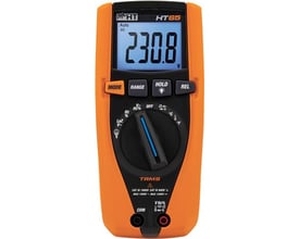 Nærbillede af Elma Instruments HT65 multimeter fronten, med knapper og drejeskive til forskellige målinger.