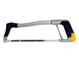 Ironside nedstrygerbue med 300 mm klinge, støbt aluminiumsramme og sorte gummigreb set fra siden.