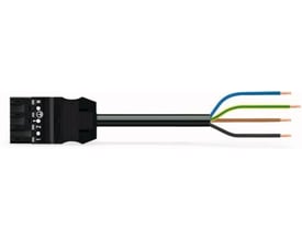 Wago 7M PVC Eca tilslutningskabel, sort, 4-polet, med hanstik og afisolerede ledninger til installation.
