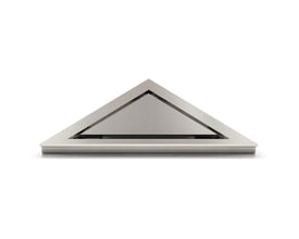 Unidrain HighLine hjørnerist i krom finish, 12 mm tykkelse, fremstillet af børstet rustfrit stål med en minimalistisk trekantet form.
