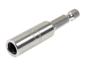 Ironside bitsholder til 1/4" bits i rustfrit stål, 60 mm lang, med blank cylindrisk holder og sekskantet skaft.