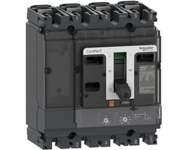 Schneider Electric 4-polet maksimalafbryder DC-PV NSX200, 200A, med tydeligt synlig "OFF" markering og Schneider Electric logo.