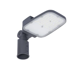 Gråt LEDVANCE Streetlight Area S vejarmatur med synlige LED'er og monteringsbeslag, 45 W og 5850 lm.