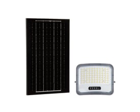 V-TAC solcelle-LED-projektør VT-105W på 12 W med sort solpanel og LED-lampe med mange lysdioder.
