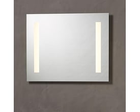 Loevschall spejl med LED lys og stikkontakt, 80x65 cm, med to lodrette lysfelter og en varm hvid lysfarve på 3000K.
