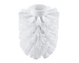 Nærbillede af det hvide Grohe Essentials toiletbørstehoved, der viser børsternes tætte og brede struktur.