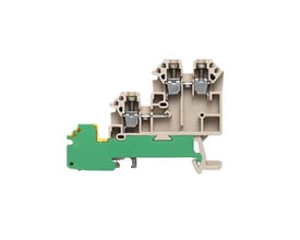 Weidmüller DLA 2.5 DB aktuatorklemme i beige og grøn plast med skrueterminaler til 2,5mm² ledere.