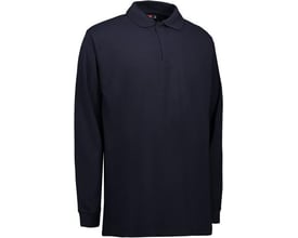 ID Identity poloshirt med lange ærmer i navyblå, størrelse Large, vist forfra på hvid baggrund.