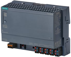 Siemens SIMATIC ET 200SP PS strømforsyning til 24V/10A output med indgang for 120/230V AC og tydelige tilslutningsterminaler.