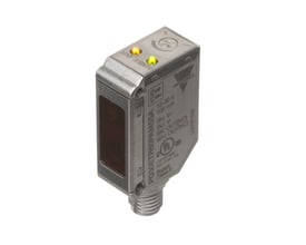 Carlo Gavazzi fotoaftaster PD30ETD02PAM5WE med metalhus, mørkt frontfelt og to indikatorlys, diffus vidvinkel.