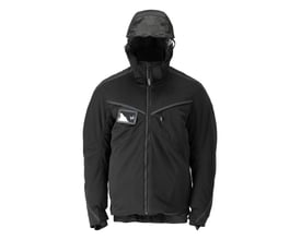 Mascot Customized ULTIMATE STRETCH vinterjakke i sort, 3XL, med aftagelig hætte og synlige lynlåslommer.