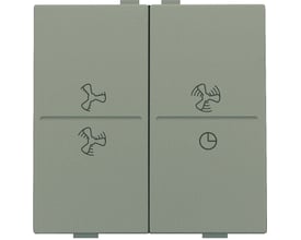 Niko trådløs 4-tryks tangent med ventilationssymboler og ur-symbol i bronze-farvet plast på neutral baggrund.