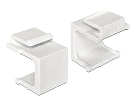 To hvide Delock Keystone covers til støvdækning, vist på hvid baggrund med '4 x' mærkat.