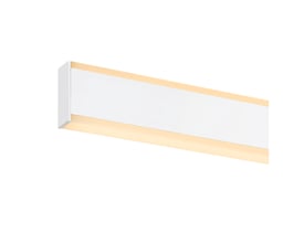 SLV ONE LINEAR 50 WL væglampe i mat hvid aluminium, med indirekte varmt lys og gylden kant.