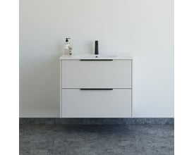 Dansani Mido+ møbelpakke i sand mat, 81 cm bred med stribet front og to skuffer, monteret på væg.