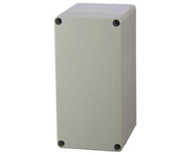 Set fra siden: Fibox Euronorm II monteringskasse i lysegrå ABS, IP67 kapslingsklasse, 80x160x65 mm.