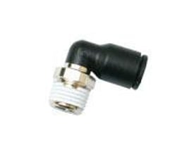 Legris vridbar vinkel fra Parker Hannifin med Ø10mm tilslutning og 3/8" udvendigt BSPT gevind i sort teknisk polymer.