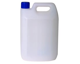 Tom 2,5 liters naturfarvet plastdunk af HDPE med blåt børnesikret låg og integreret håndtag.