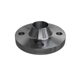 Indura svejseflange med 4 bolthuller og synligt varemærke, diameter 60,3 mm og PN6,3 trykklassificering.