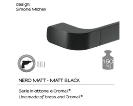 HeFe OUTLINE håndklædeholder og badekarsgreb i matsort, 55 cm lang, med illustration af montage og 150 kg bæreevne.