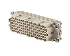 Weidmüller HDC HDD 108 FC industristik, 108-polet hunindsats med jord og crimptilslutning, set skråt forfra.