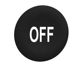 Schneider Electric trykflade i sort med hvidt "OFF" skrevet på, diameter 30 mm, til flush montage.