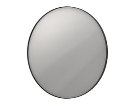 Sanibell INK SP17 rundt spejl med Ø80 cm og en slank matsort aluramme, vist på hvid baggrund.