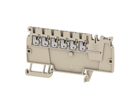 Weidmüller beige Push IN distributionsklemme AAP11 LI-WT med 6 hvide 1.5mm² tilslutninger, vist isoleret på hvid baggrund.