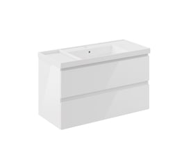 Cosmic underskab i hvid højglans med 2 skuffer og integreret greb, bredde 100 cm, monteret på væggen.