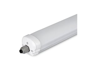 V-TAC 150 cm LED armatur med fokus på den grå kabelindføring i den ene ende af armaturet.