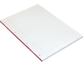 Antalis standardblok A4, linjeret med 4 huller og limet i siden, vist på hvid baggrund.