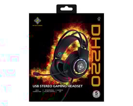 Deltaco DH220 USB stereo gaming headset i sort med RGB lys på ørekopperne og fleksibel mikrofon.