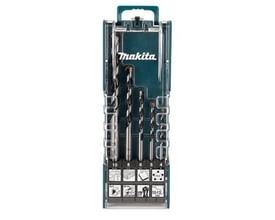 Makita Omni-Bor Sæt Multi-Plus, 5 dele, indeholdende forskellige bor i en gennemsigtig grøn kuffert.