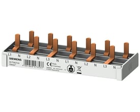 Siemens 5ST3 3-faset stiftskinne til 10 mm² ledning med 6 terminaler, mærket L1, N, L2, N, L3, N, L1, N, L2, N.