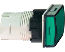 Schneider Electric Harmony Style 6 lampehoved, rektangulært og grønt med Ø16 mm diameter og synlig bagmontering.