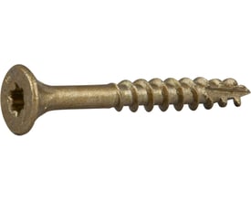 Essve 4,5 x 40 mm spånskrue med undersænket hoved og TX20 kærv, guldfarvet CorrSeal overfladebehandling.